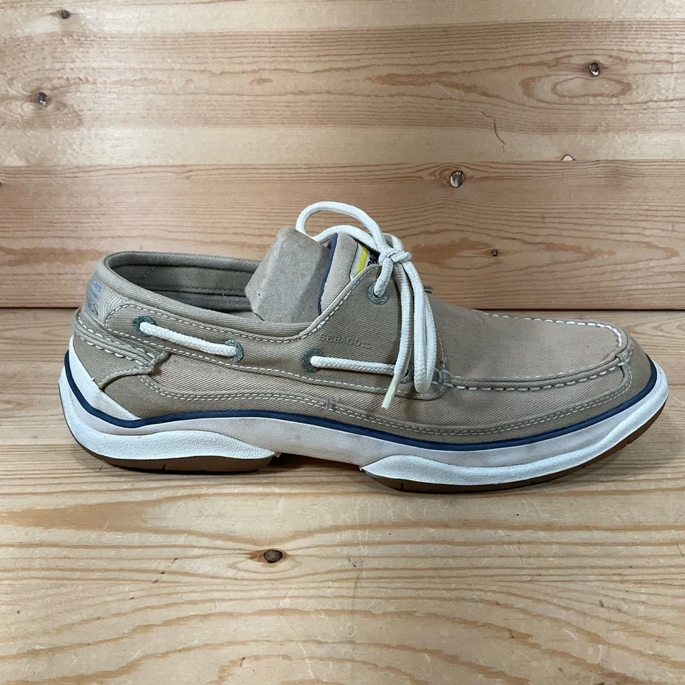 SEBAGO Docksides Canvas Boat Shoes Men’s 9.5 M Khaki/Tan Lace Up Non Slip Gum